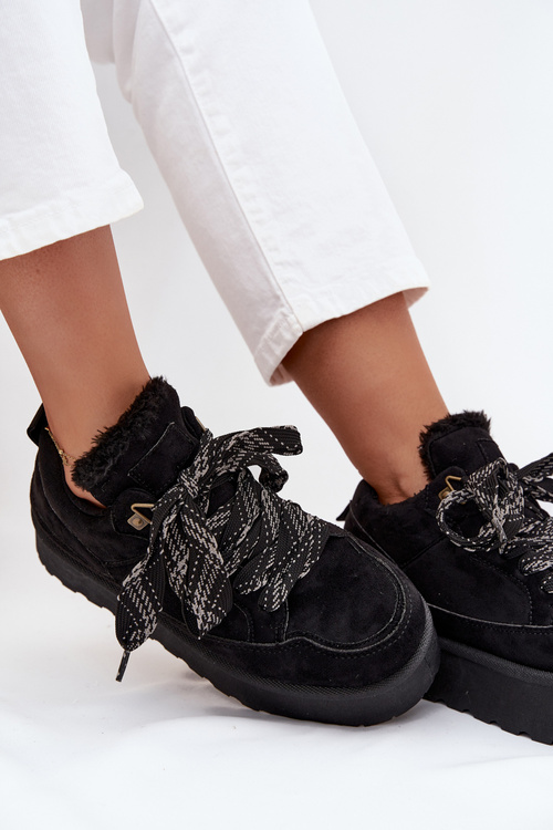 Šnurovacie Dámske Snehule Na Platforme Vyhrievané Kožušinou Čierne Tavelle