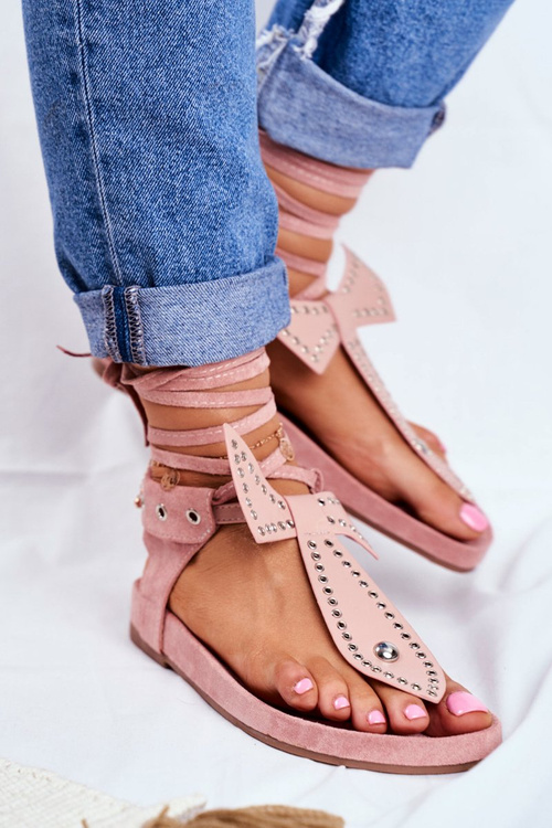 Lu Boo Dámske zviazané sandále Flip -flops prášková ružová mara