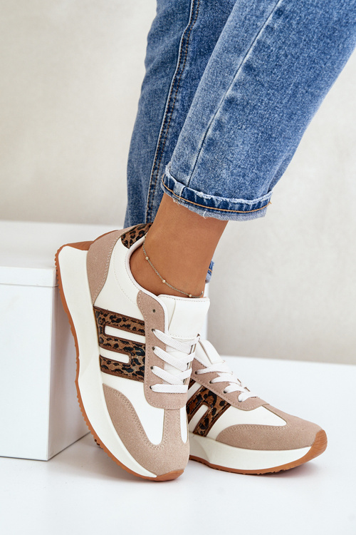 Tenisky Sportovní Boty Na Platformě Leopardí Dámské Béžové Thari