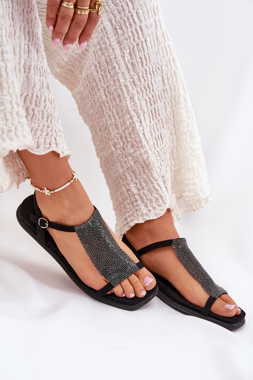 Plné Elegantní Dámské Sandály S Krystaly Artiker 56C1370 Černé