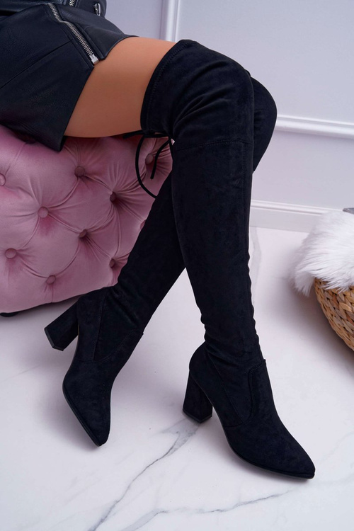 Dámské Kozačky Na Vysokém Podpatku Semišové Černá Bernet