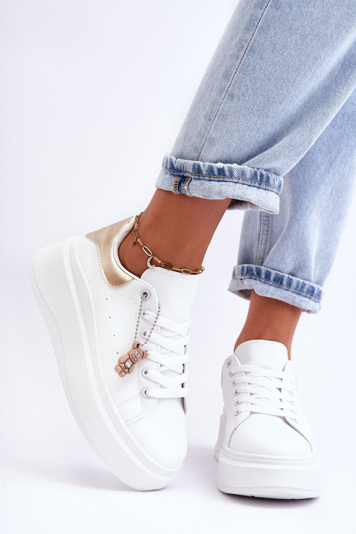 Dámske športové topánky na masívnej platforme biele a zlaté Mariell