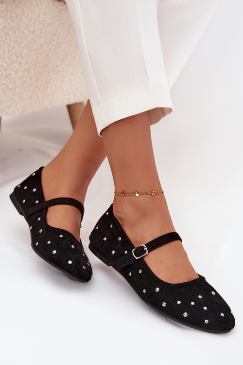 Ozdobené dámske baleríny s remienkom Čierne Olivisse
