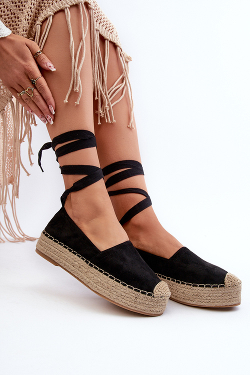 Dámské černé espadrilky se šněrováním na platformě s pletením Tailesse
