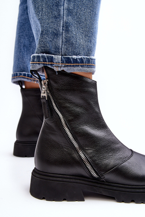 Dámské kožené botky na ploché podrážce Laura Messi 2620/975 černé