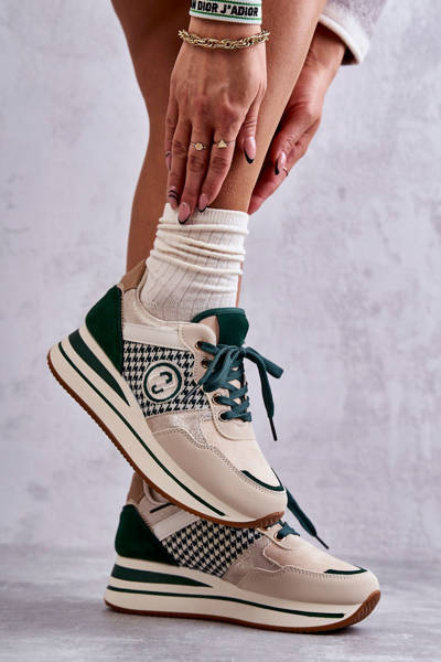 Módní dámská sportovní obuv na klínu béžovo-zelená Aronne