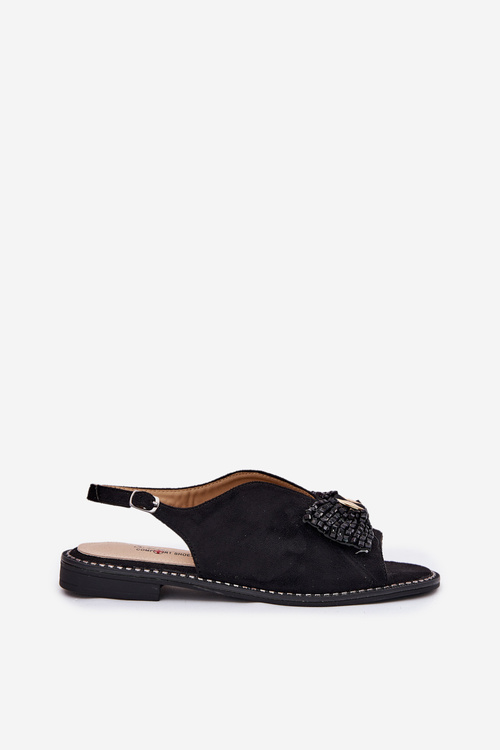 Dámske Sandále S Mašľou Na Plochoském Opätku S.Barski KV51-014 Čierne