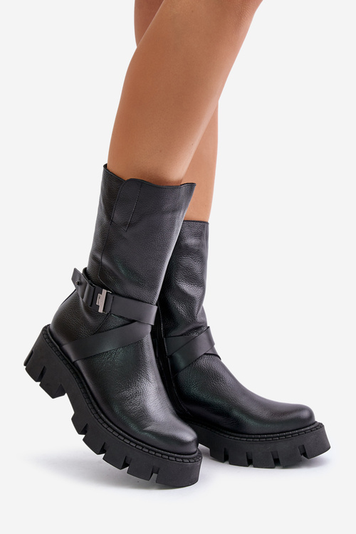 Zateplené Dámske Čižmy Z Prírodnej Kože Čierne Laura Messi 2859