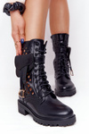 Prolamované Kotníkové Boty S Kabelkou Černé Rock Star