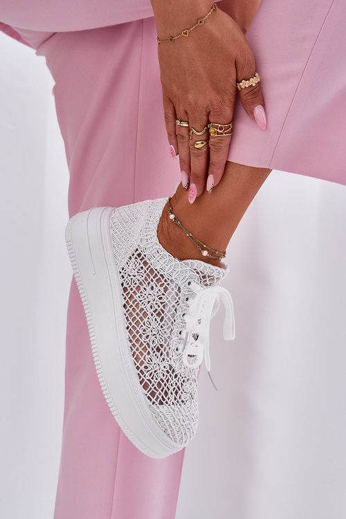 Dámské Tenisky Na Platformě S Háčkovaným Svrškem Bílé Mirietto