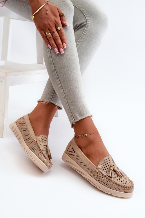 Dámske Mokasíny Z Eko Semišu Zlaté Tinami