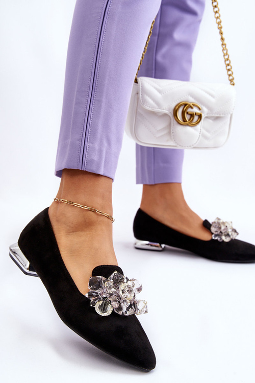 Dámske mokasíny s plochými dekoráciami päty čierny sloane