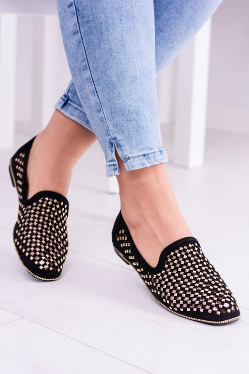 Lu Boo Black Openwork Ballerinas Lordy Carmar Studs