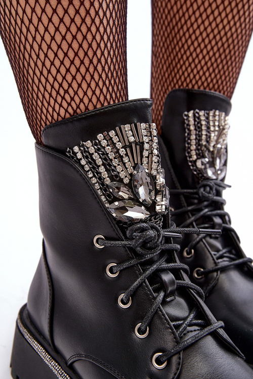 Nízké Workery Botky S Bižuterní Ozdobou Černá Melenope