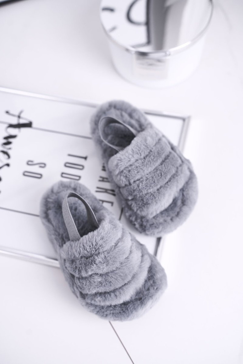 Dětské nazouváky s kožešinou šedé Fluffy