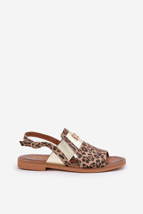 Zazoo 40385 Dámské Kožené Sandály S Leopardím Vzorem Hnědé