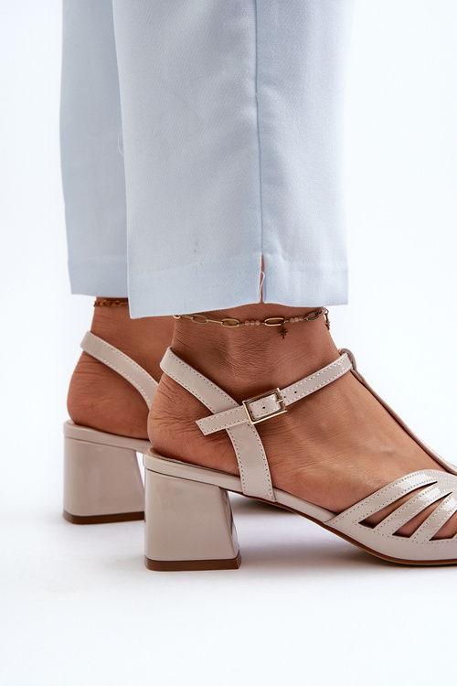 Lakované dámske sandále na opätku Sergio Leone SK880 Bežové