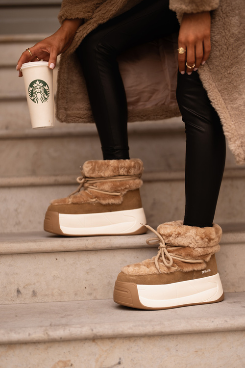 Kožené Dámské Sněhule Na Silné Podešvi S Kožešinou Big Star OO274A207 Hnědé