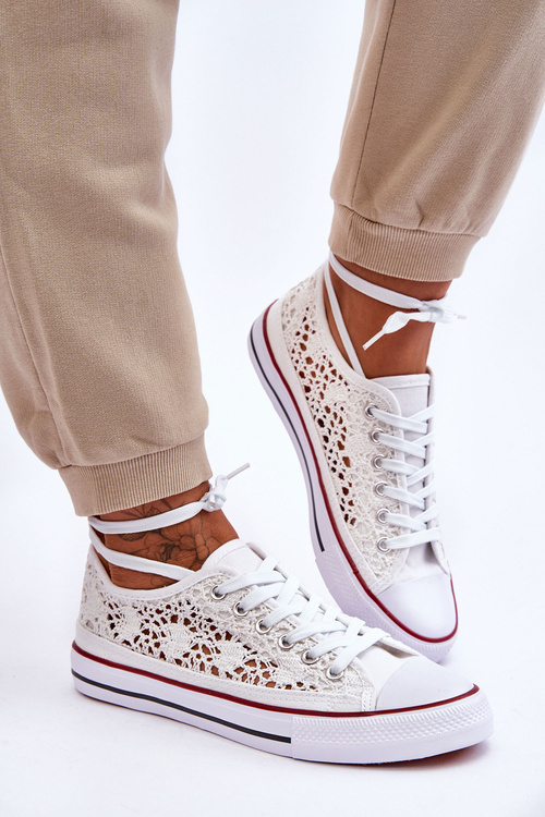 Dámske čipkované látky fergo biele tenisky