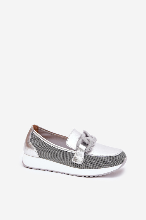 Kožené Dámske Mokasíny S Ozdobou D&A LR51-966 Strieborné