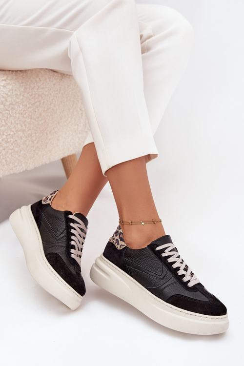 Kožené dámské tenisky na platformě Panterka Zazoo N1263 Černé