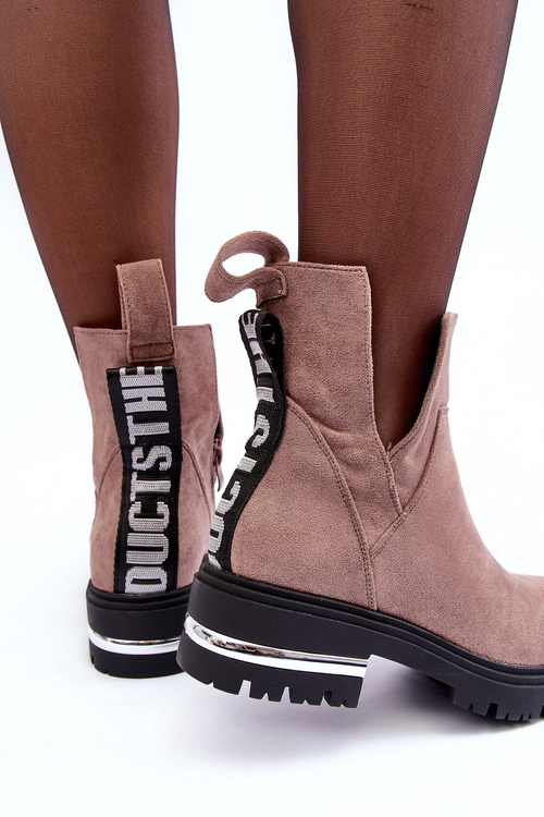 Botky Na Plochém Podpatku Se Výřezy Z Kůže Ciemnobežové Lamedella