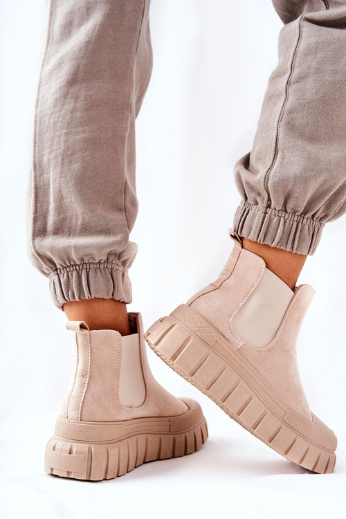 Semišové boty na platformě béžové Jennily