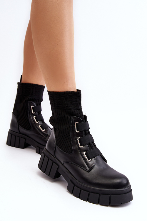 Workery Botky S Plochou Podrážkou Se Zástěrou Černé Inogoi