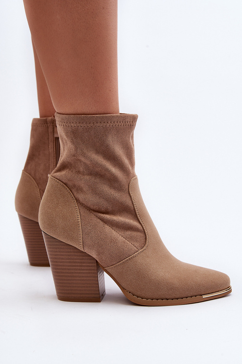 Dámske členkové topánky na opätku béžové Sanile