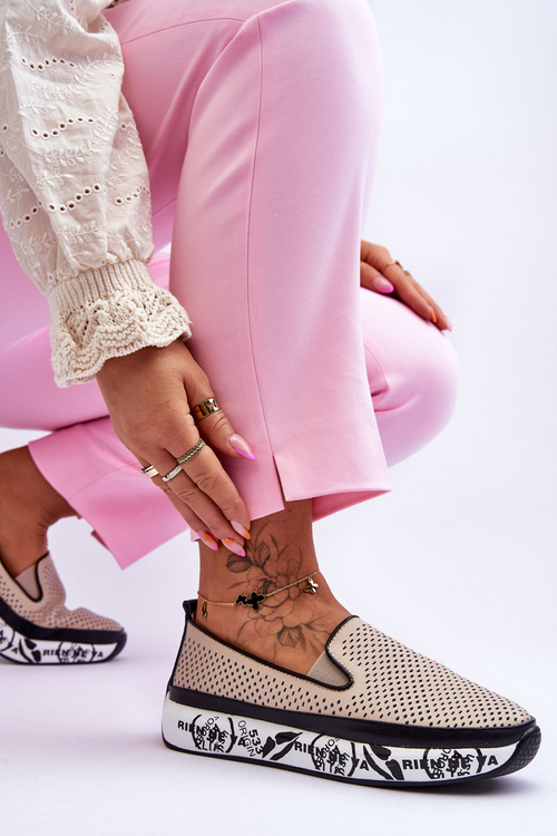 Dámské prolamované kožené tenisky Slip-On Béžové Sorito