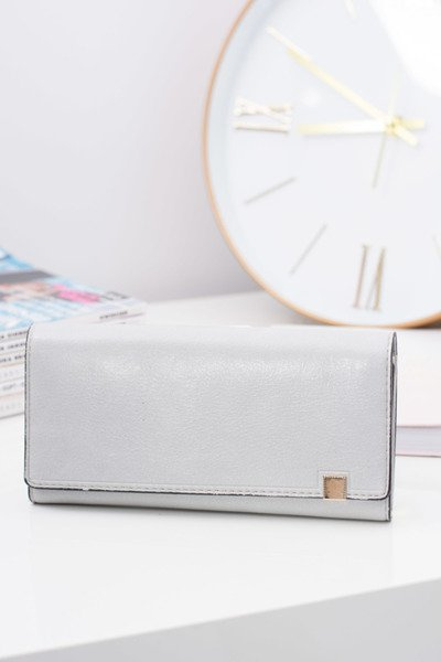 Large Women's Grey Trendy Wallet Gold Zipper