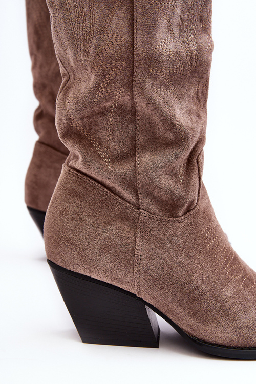 Dámské kovbojské kozačky na sloupu tmavě béžové Sloana