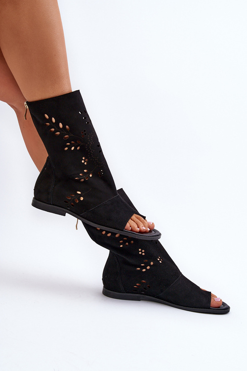 Zazoo 3437 Dámske Zamszové Sandále S Zipsom Čierne