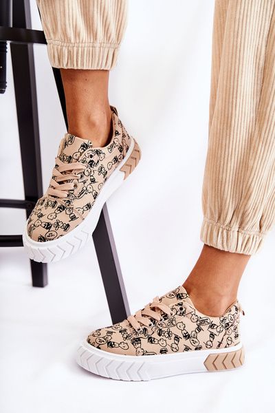 Dámske tenisky Športové topánky v tlačenej béžovej línii