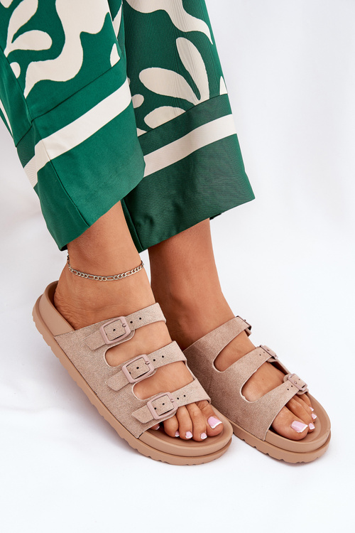 Dámske Šľapky S Pásikmi A Prackami Béžové Uliri