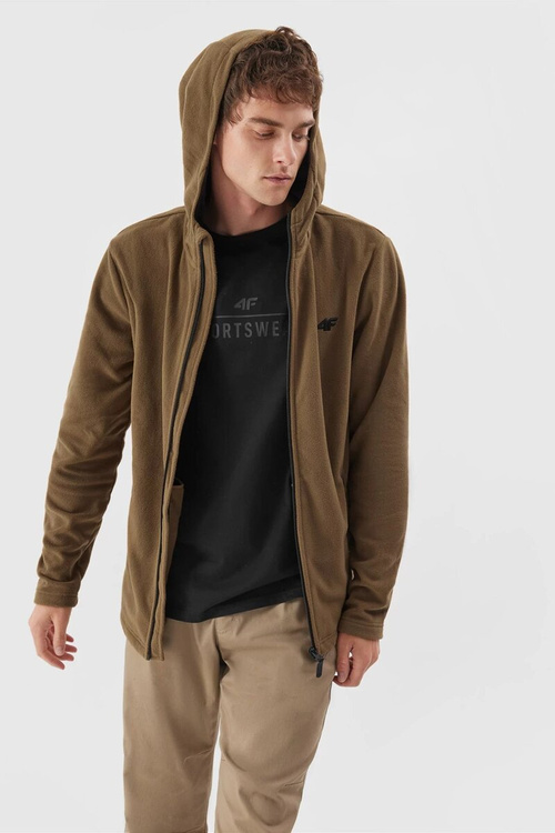 Polarová bunda s kapucňou 4F pre mužov 4FAW23TFLEM121-82S hnedá