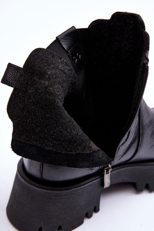 Kožené boty s kotníkovou patou na masivní platformě černé Lisencca