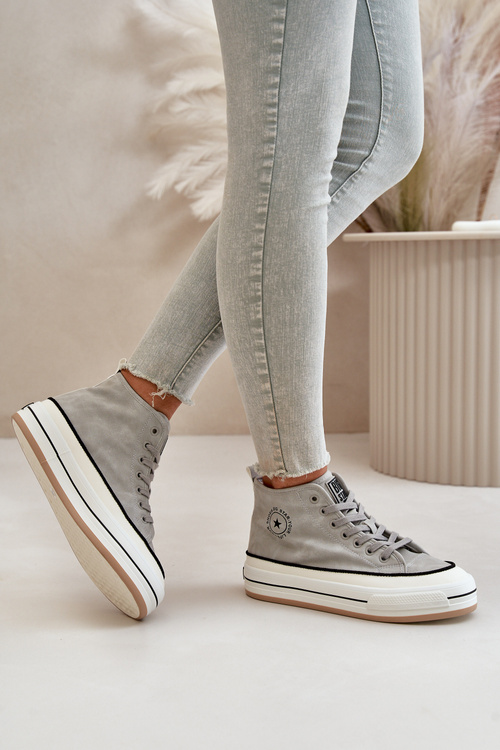 Zateplené dámské tenisky na platformě z eko kůže Big Star OO274070 šedé