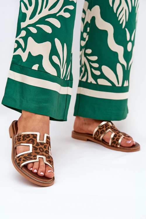 Kožené Ploché Sandále S Panterom Zazoo 40383 Hnedé