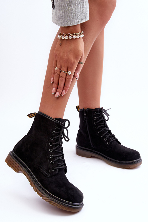 Kožené Botky Workery S Plochou Podrážkou Černé Asteoris