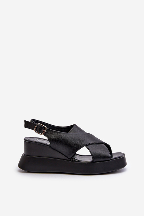 Dámske čierne sandále z ekokože na platforme a klíne Vaiara