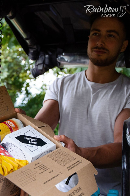 Ponožky dúhové ponožky jedlá ponožky box hamburger hranolky pivo 5 párov