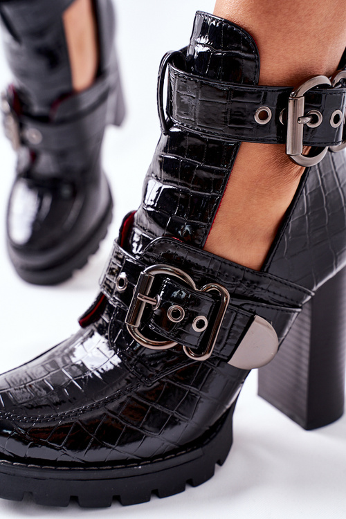 Dámské Kotníkové Boty Lakované černě Krokodýl Bramshall