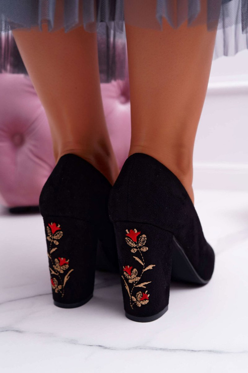 Dámske čerpadlá Sergio Leone Black Suede Gendar Flowers