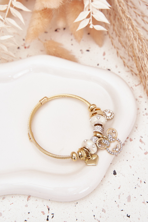 Náramok s kúzlami prívesky ružová strieborná myš