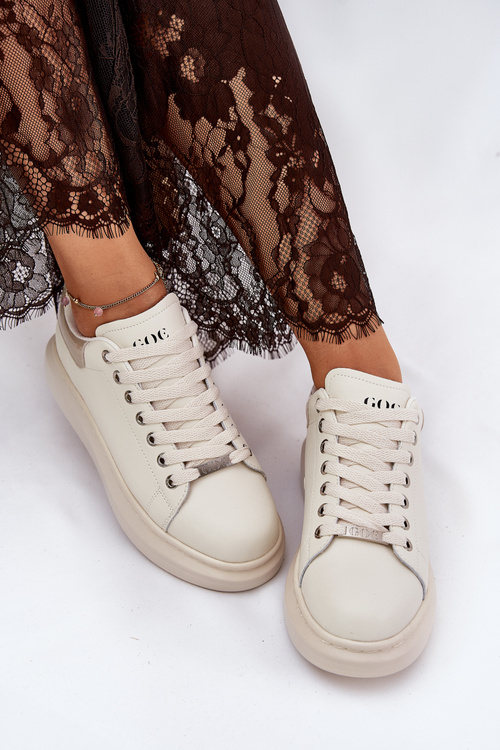 Kožené Dámske Tenisky Na Platforme Béžové GOE RR2N4004