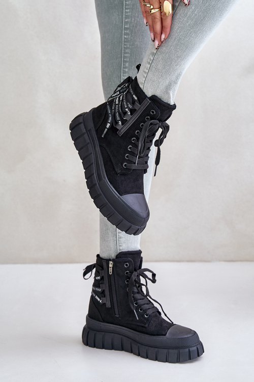 Dámské boty na platformě s ozdobným šněrováním černé Edidda