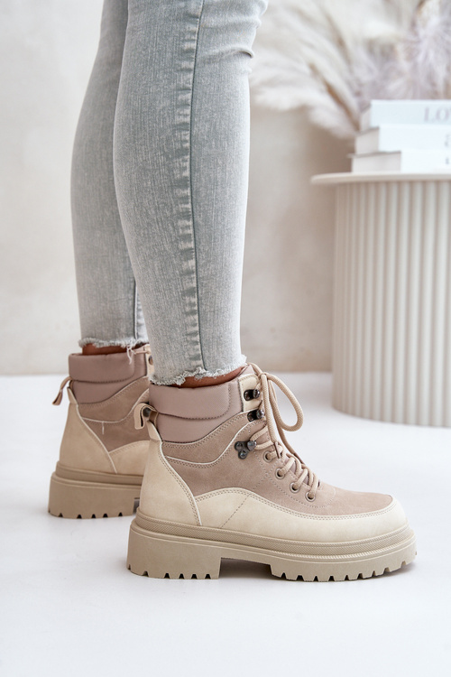 Béžové Dámske Šnurovacie Botky Rabaria
