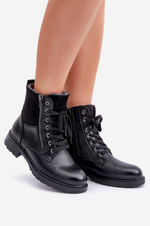 Zateplené čižmy na plochom podpätku eko koža čierne Naoise