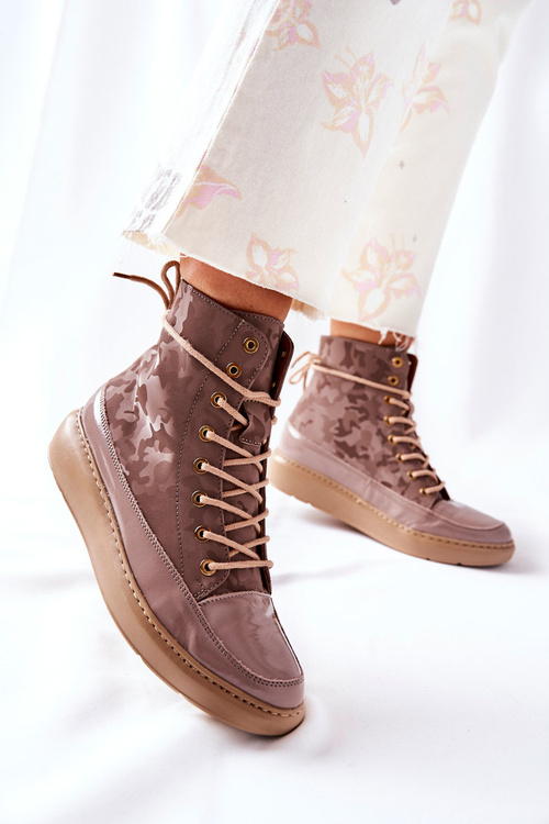 Športové kožené topánky Lewski 3034 béžové camo